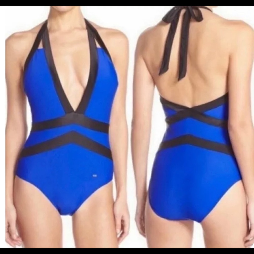 Ted Baker NWT Halter Blue One Piece Swimsuit Size 12 Orig $129